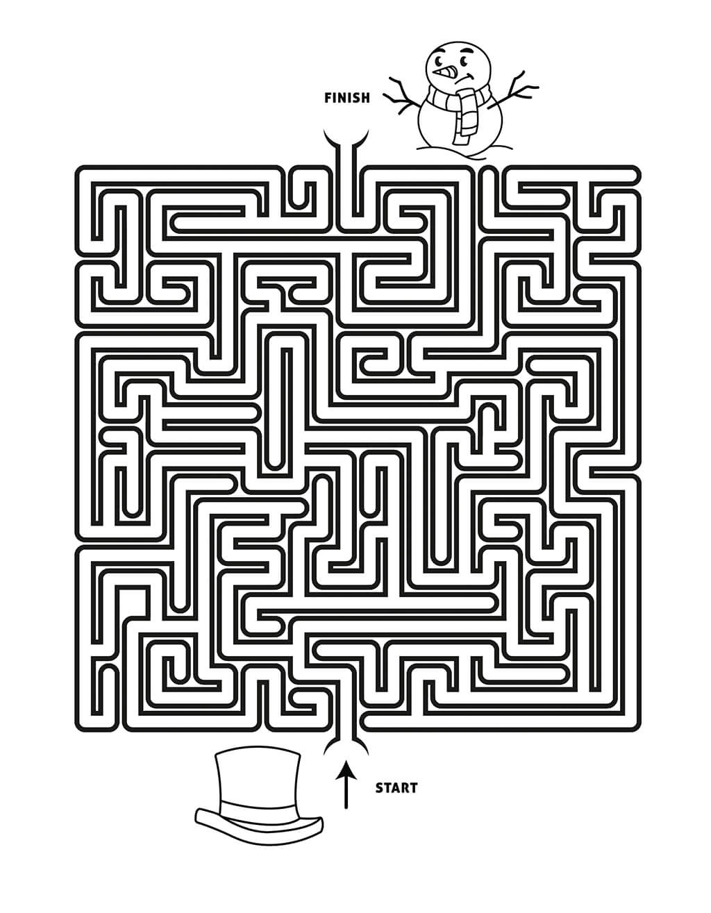 Snowman maze puzzle for kids