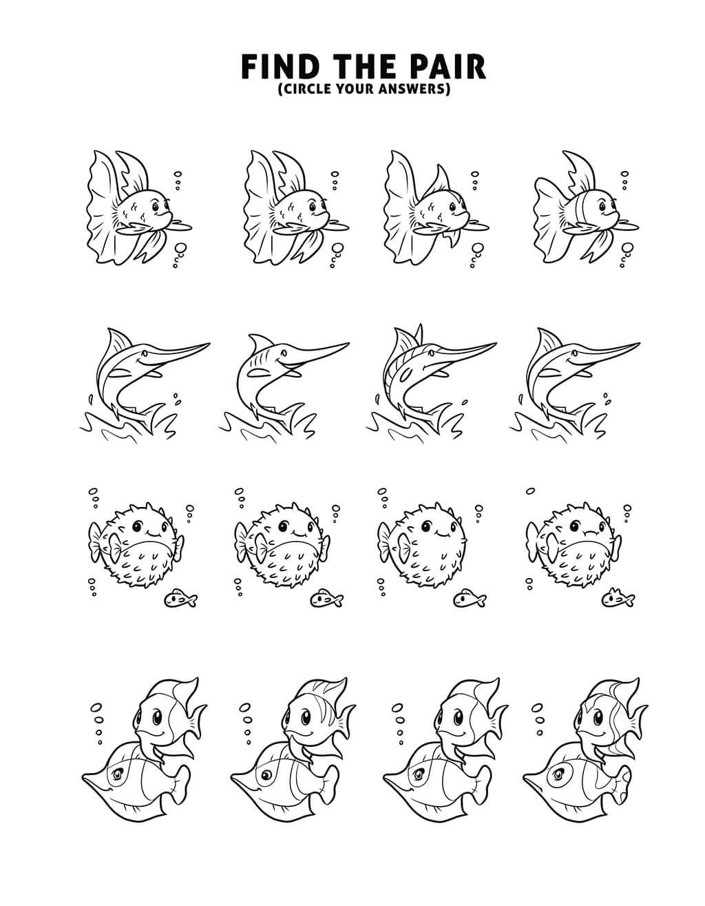 Fish find the pair game for kids