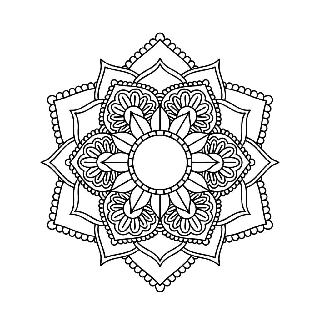 Floral inspired mandala coloring page with simple shapes and design