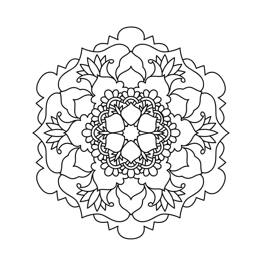 Floral inspired mandala coloring page for kids with large open areas