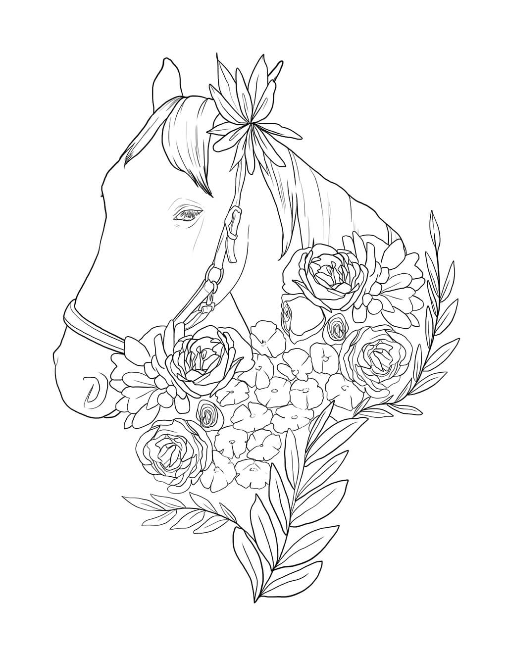 Horse with floral arrangement coloring page