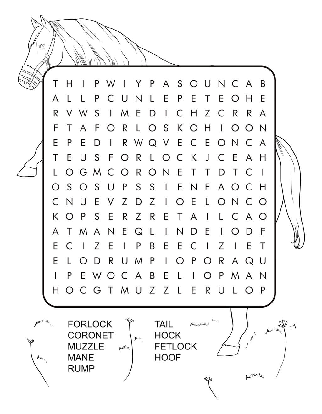 Horse word search for kids