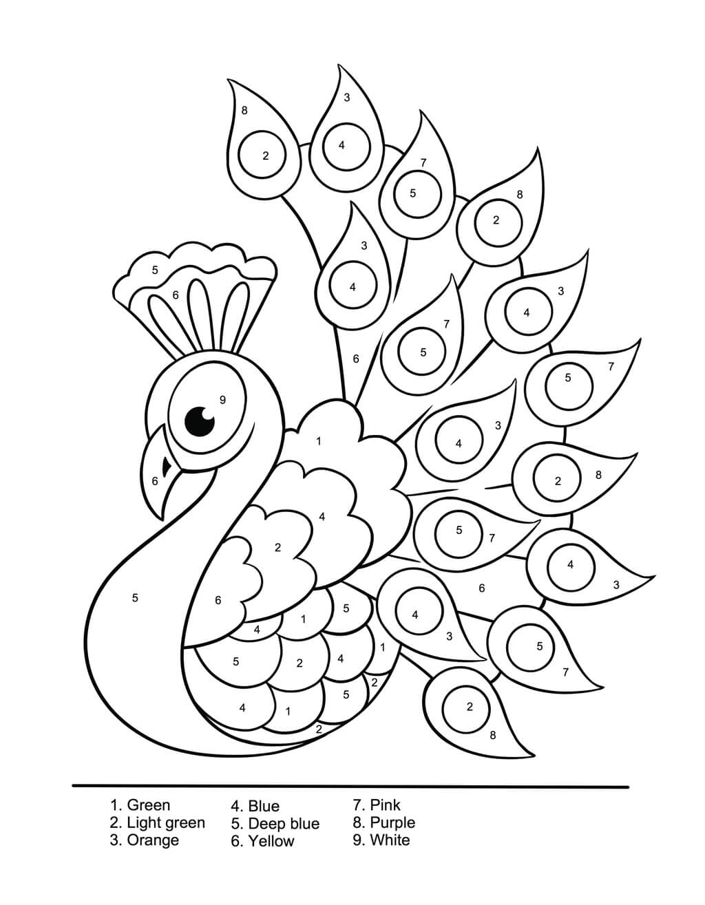 Peacock color by number for kids