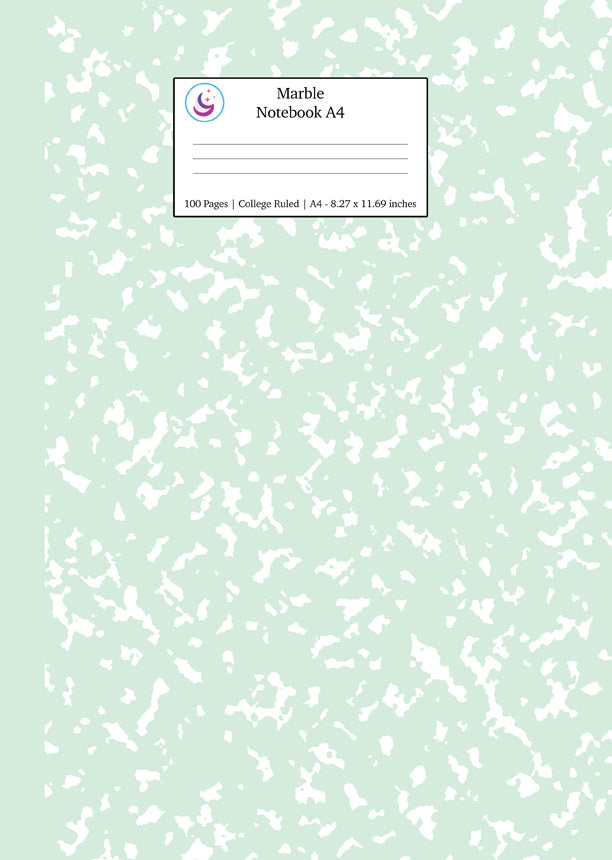 Marble Notebook A4: Mint Green College Ruled Journal