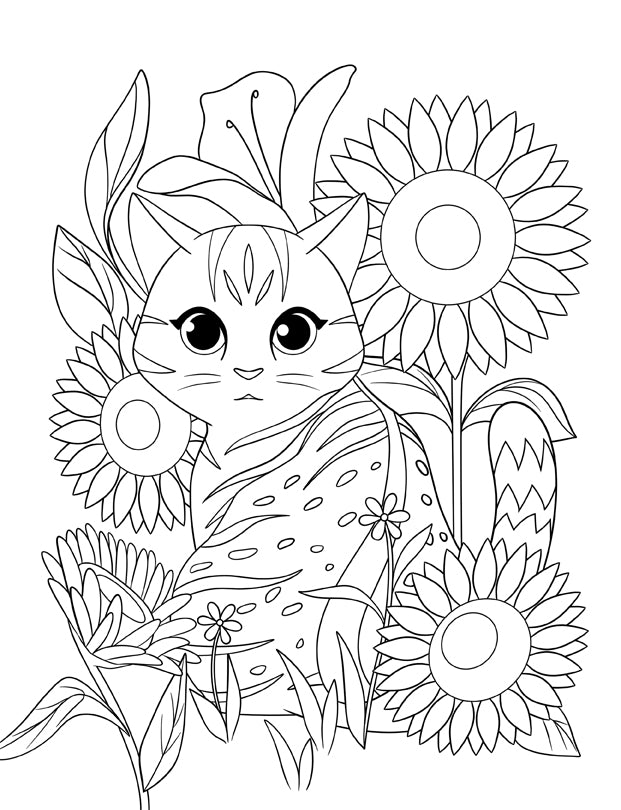 pagina da colorare di gatto e gattino