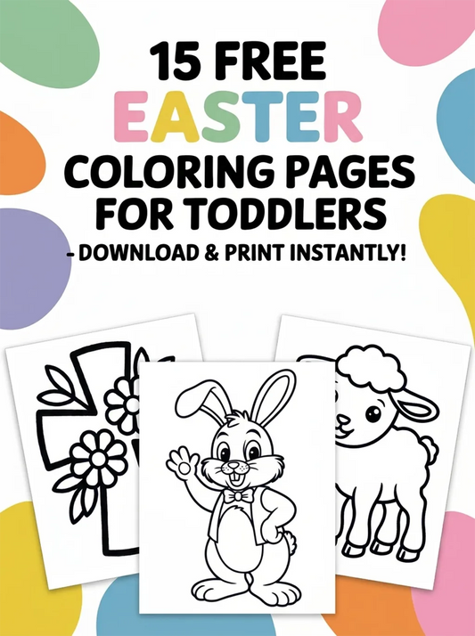 15 free Easter coloring pages for toddlers — printable PDF featuring bunnies, lambs, and spring designs
