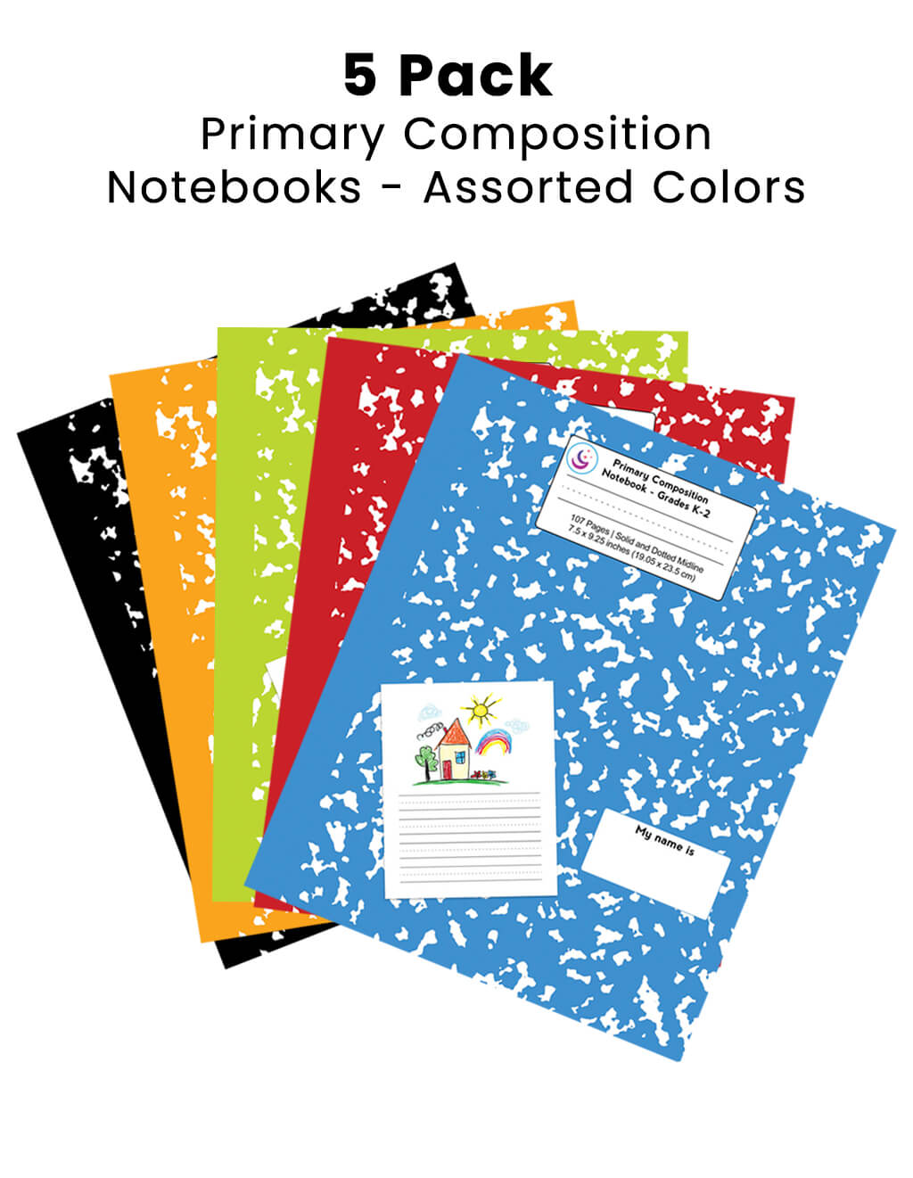 5 Pack of Primary Composition Notebooks: Assorted Colors