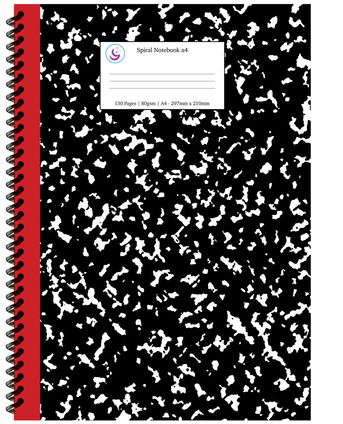 Black and Red Spine Marble Spiral Notebook a4