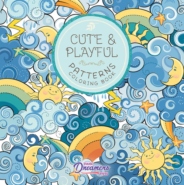 Cute and playful patterns book cover featuring suns, moons, storm clouds