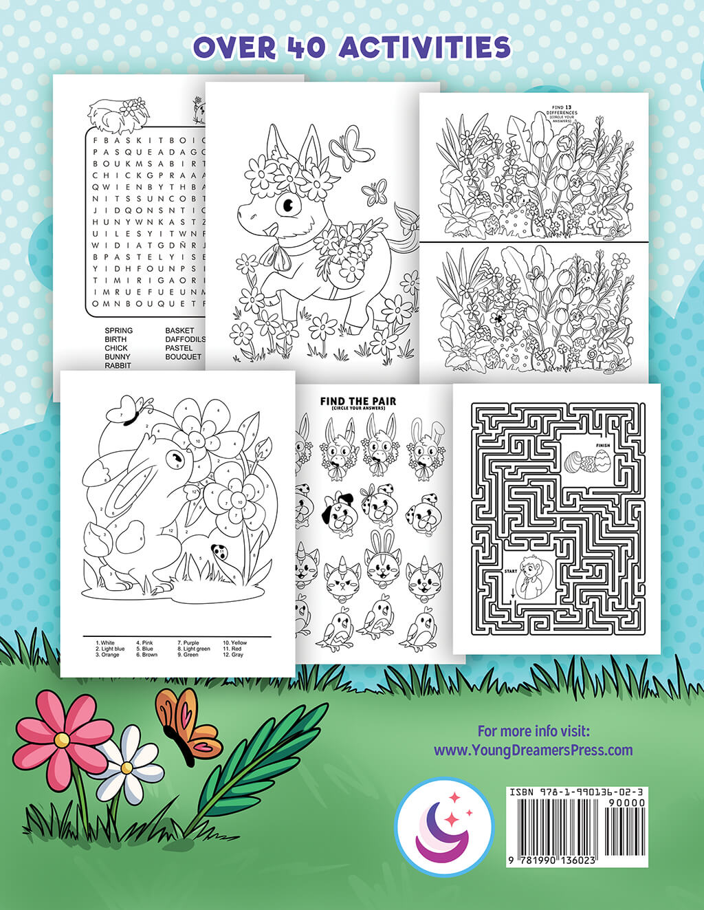 Back cover to Easter Activity Book showcasing multiple activity pages