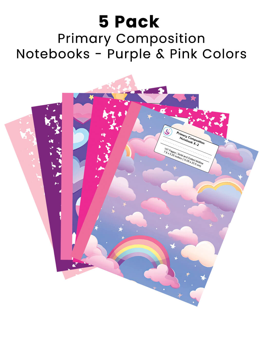 5 Pack of Primary Composition Notebooks: Purple & Pink Colors