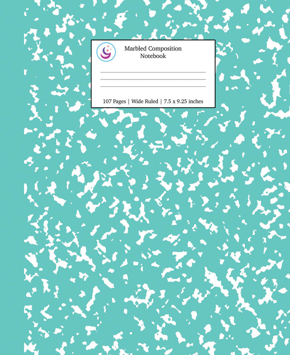 Marbled Composition Notebook: Turquoise Marble Wide Ruled Paper – Young ...