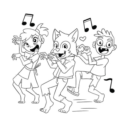 Illustration av en varulv zombie och flicka som dansar tillsammans för Halloween.