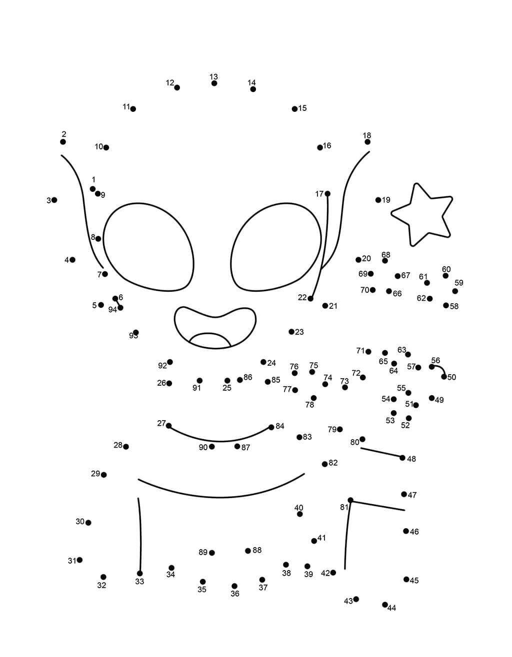 Alien giving peace symbol dot to dot