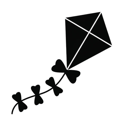 Black silhouette of a kite with a string on a white background