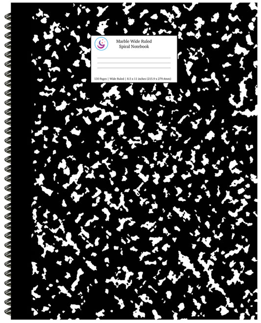 Black Marble Spiral Notebook Wide Ruled