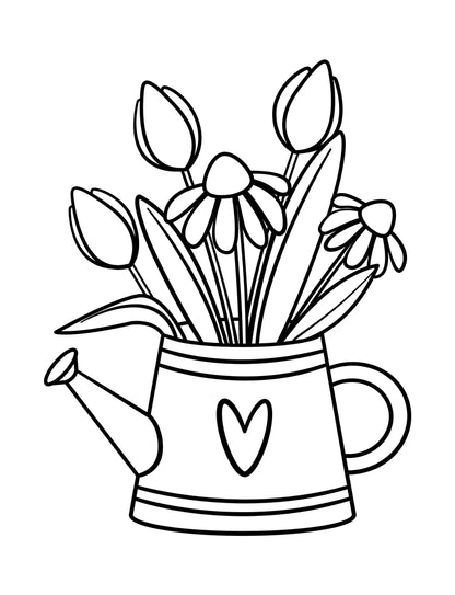 Blommor att färglägga – enkla vårbilder för de minsta