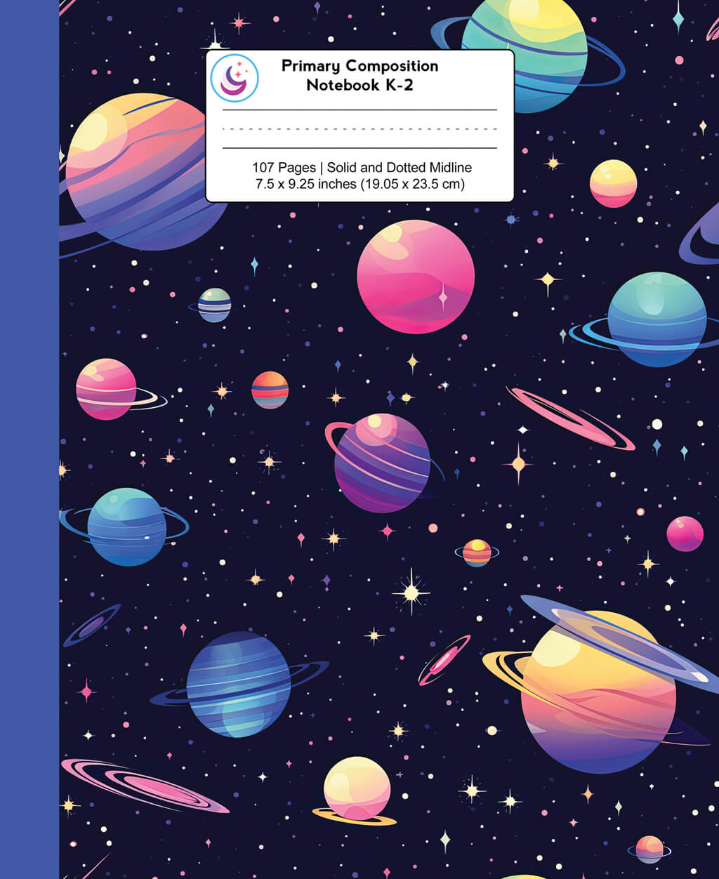 Primary Composition Notebook K-2: Blue and Purple Outer Space Journal