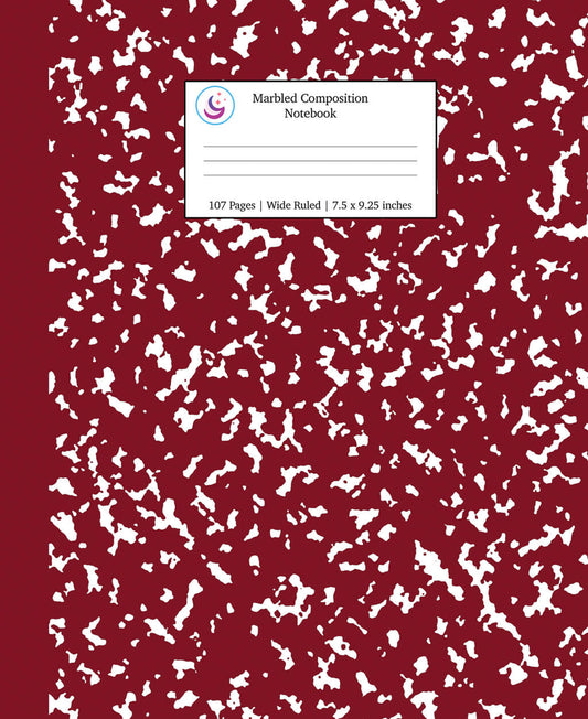 Marbled Composition Notebook: Burgundy Red Marble Wide