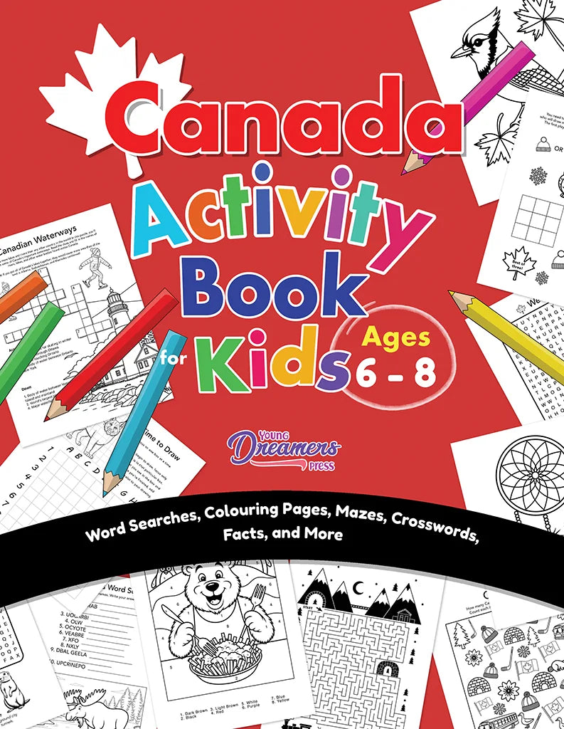 Canada Activity Book for Kids Ages 6 to 8 cover with maple leaf