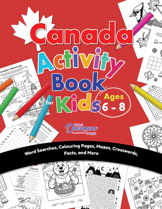 Canada Activity Book for Kids Ages 6 to 8 cover with maple leaf