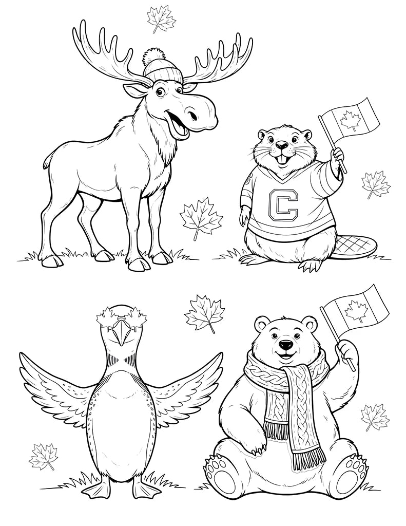 Free Canada Day Animals Coloring Page for Kids