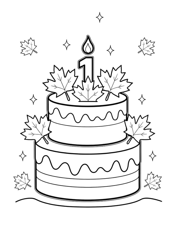 Free printable Free Canada Day Cake Coloring Page for Kids coloring page for kids