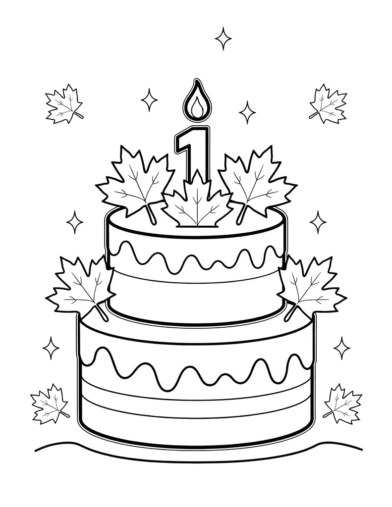 Free Canada Day Cake Coloring Page for Kids