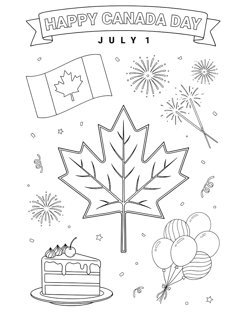 Free Canada Day Coloring Page — July 1 Celebration