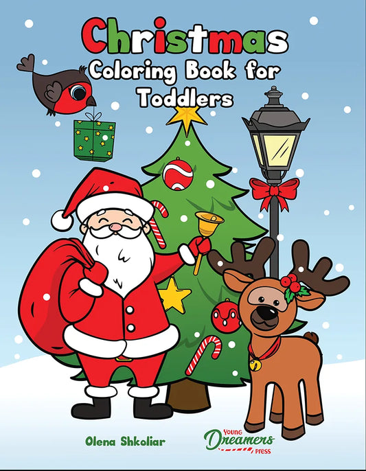 Christmas Coloring Book for Toddlers cover by Olena Shkoliar with festive illustrations