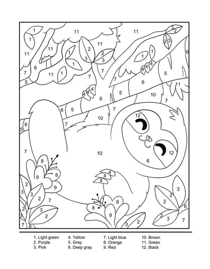 Sloth color by number for kids