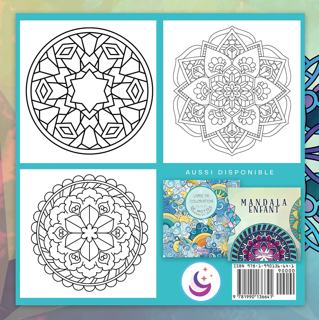 Quatrième de couverture – livre de coloriage mandala facile pour enfants dès 6 ans