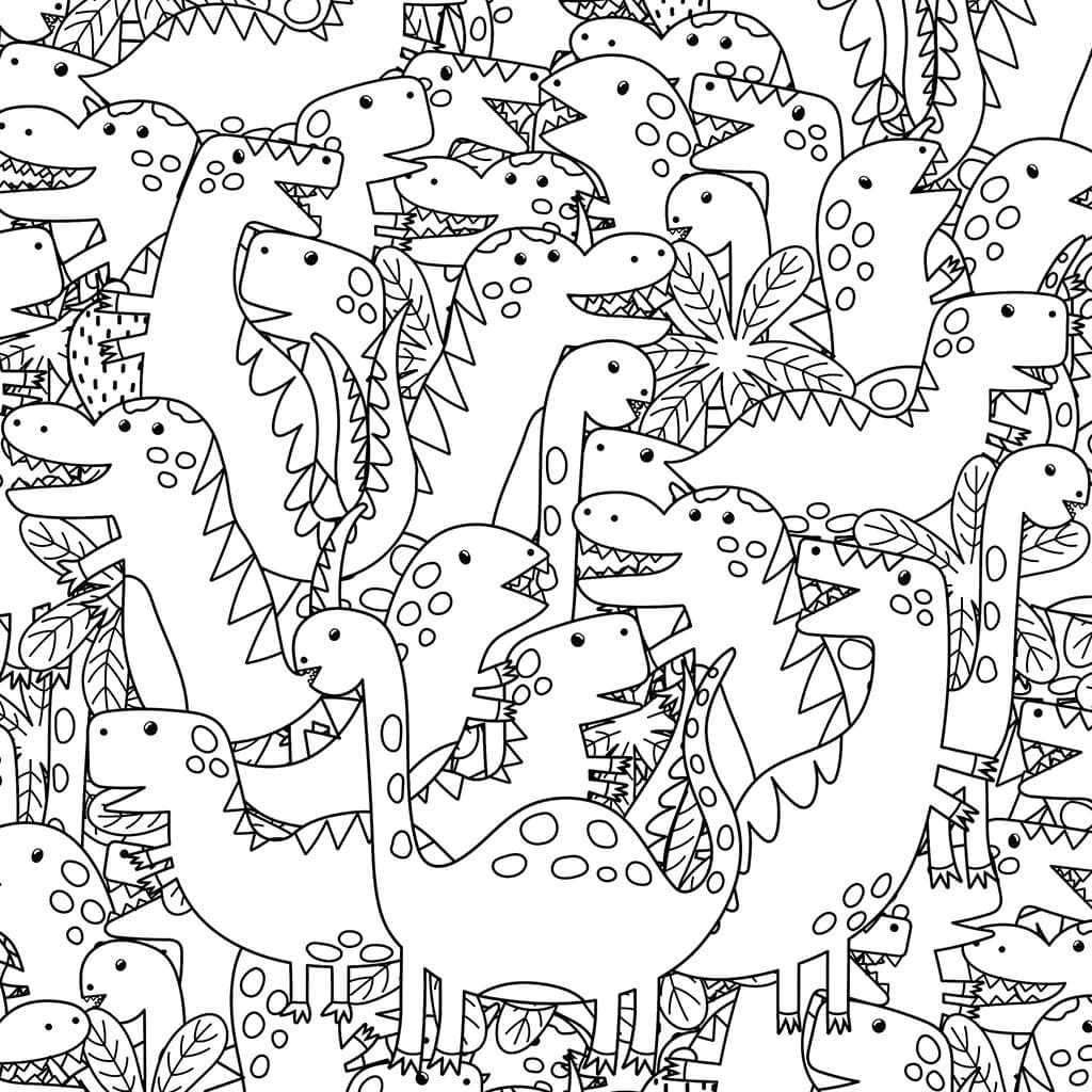Cute and funny dinosaur pattern coloring page