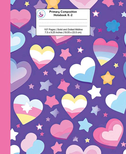 Primary Composition Notebook K-2: Cute Stars and Hearts