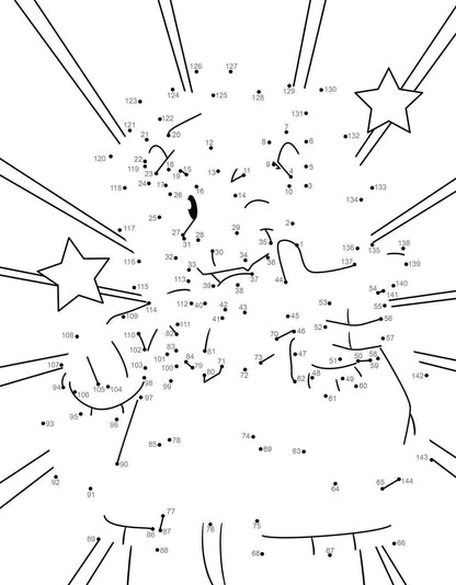 Lion smiling with stars and burst dot to dot