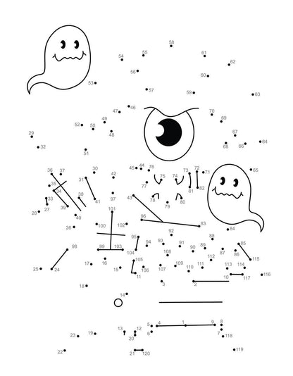 Haunted house with ghosts and monster dot to dot