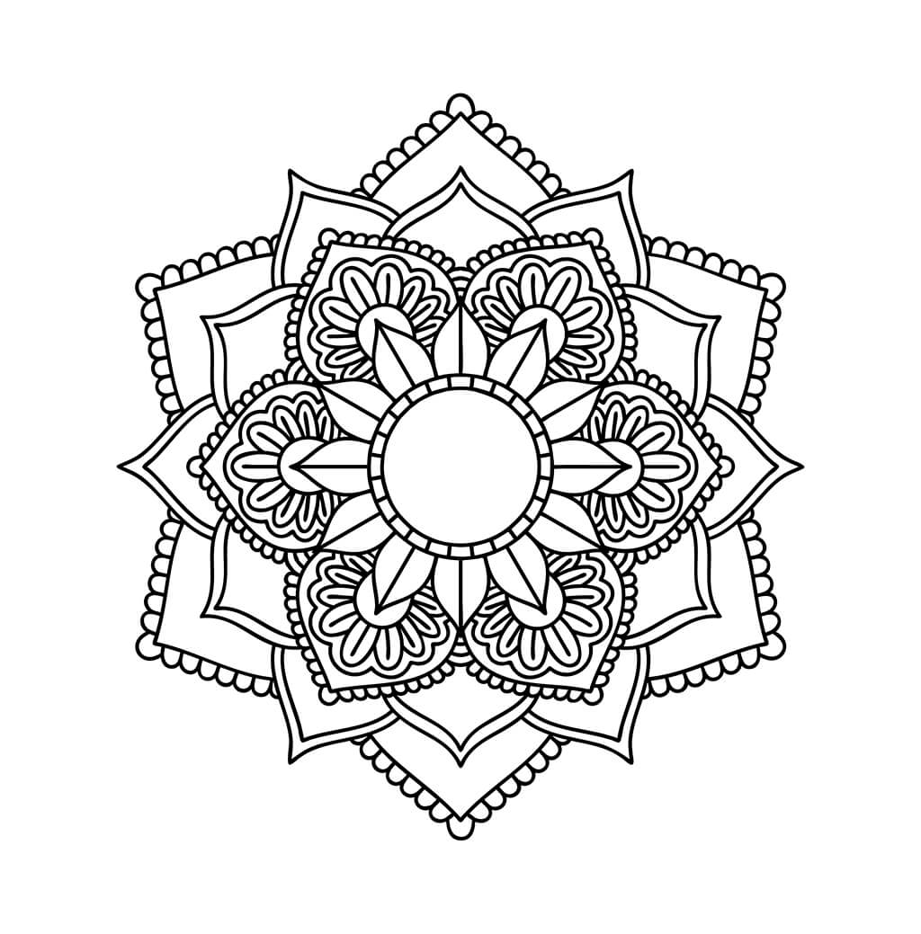 Floral inspired mandala coloring page with simple shapes and design