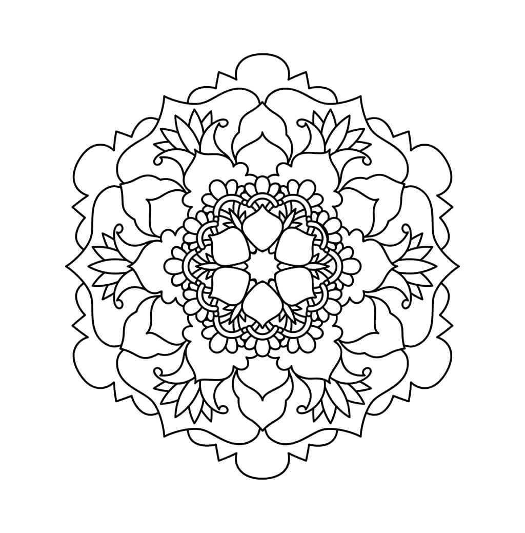 Floral inspired mandala coloring page for kids with large open areas