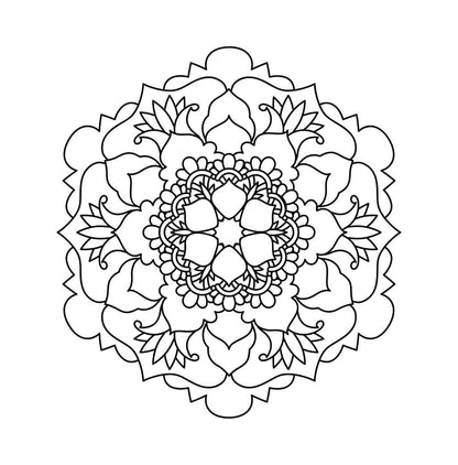 Floral inspired mandala coloring page for kids with large open areas