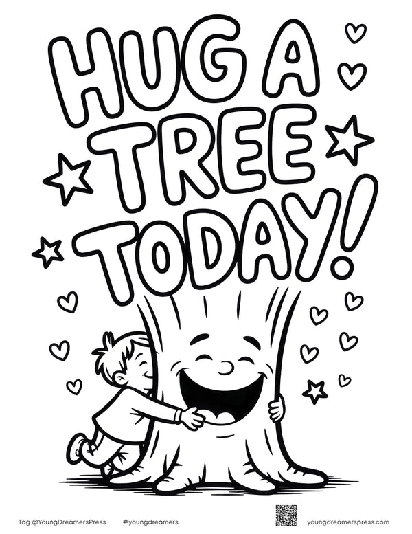 Free printable Free Earth Day Hug a Tree Today Printable coloring page for kids