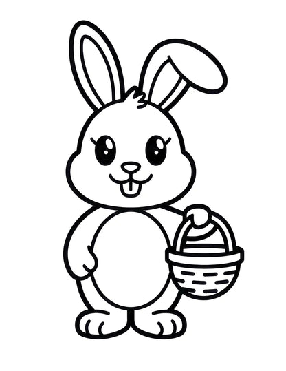 Free Easter coloring page for toddlers with an Easter bunny holding a basket