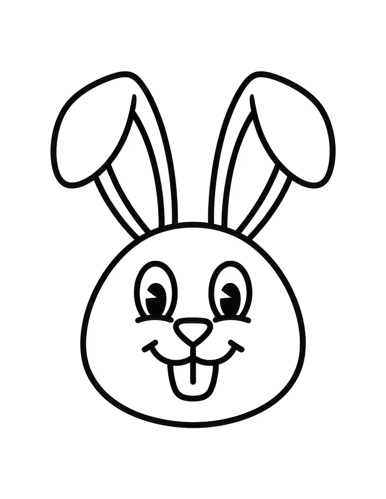 Free Easter coloring page for toddlers featuring a simple smiling Easter bunny face