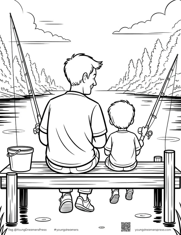 Free printable Free Dad and Child Fishing Coloring Page coloring page for kids