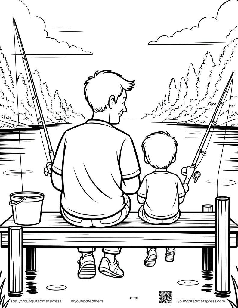 Free Dad and Child Fishing Coloring Page