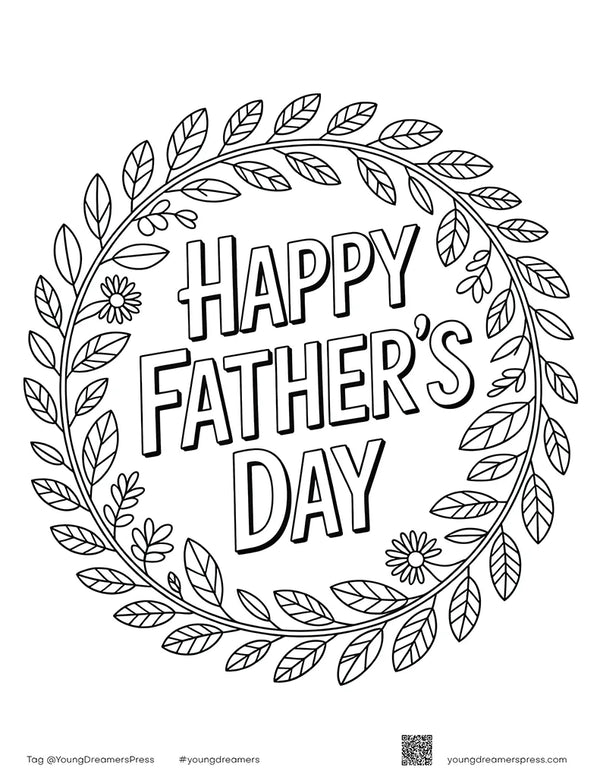 Free printable Free Happy Father's Day Wreath Coloring Page coloring page for kids
