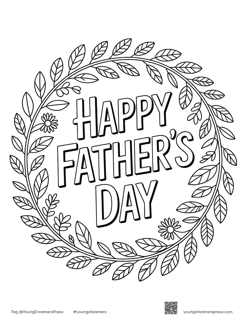 Free Happy Father's Day Wreath Coloring Page