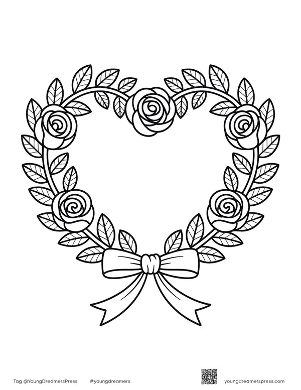 Free printable Free Mother's Day Rose Heart Wreath Printable coloring page for kids
