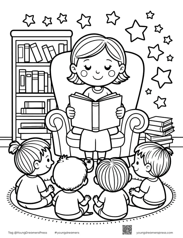 Free printable Free Teacher Reading to Kids Coloring Page for Kids coloring page for kids