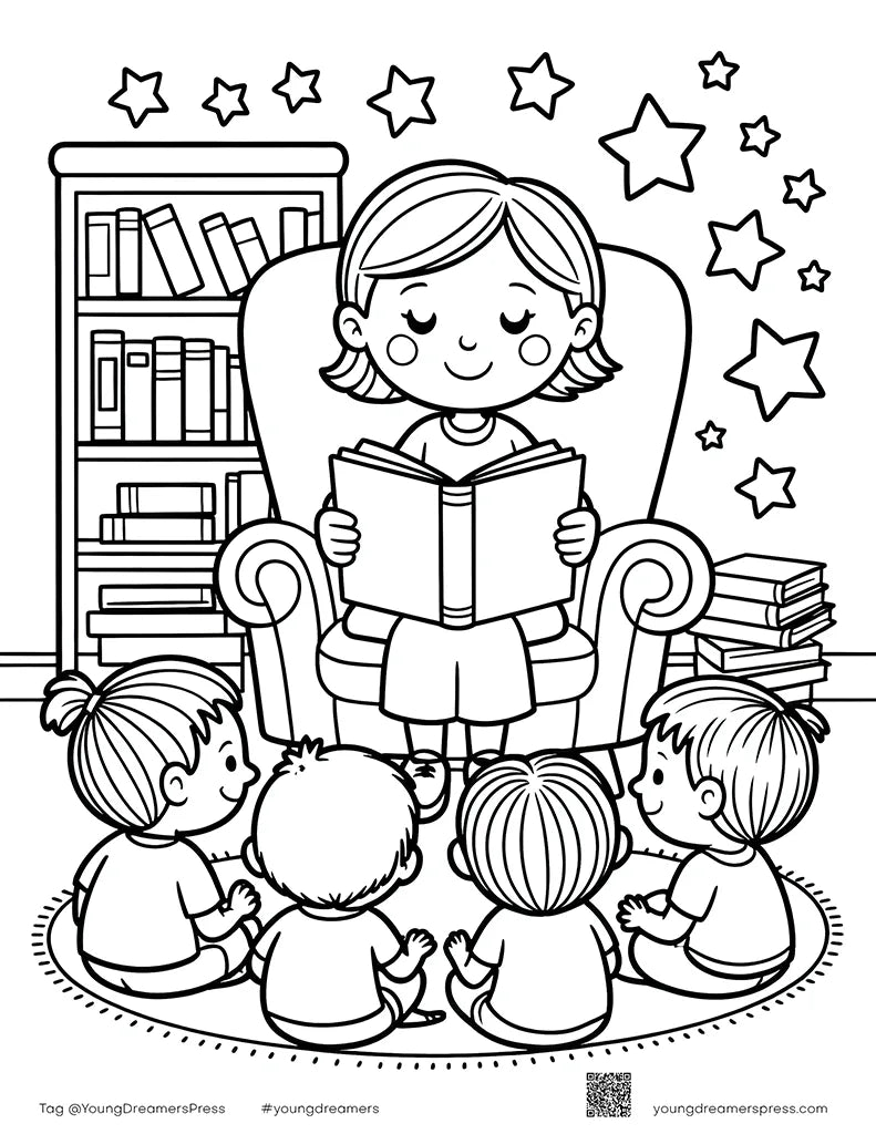Free Teacher Reading to Kids Coloring Page for Kids
