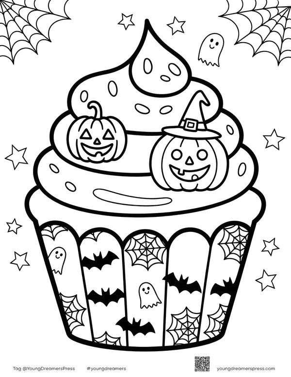 Free printable Free Halloween Cupcake Coloring Page for Kids coloring page for kids
